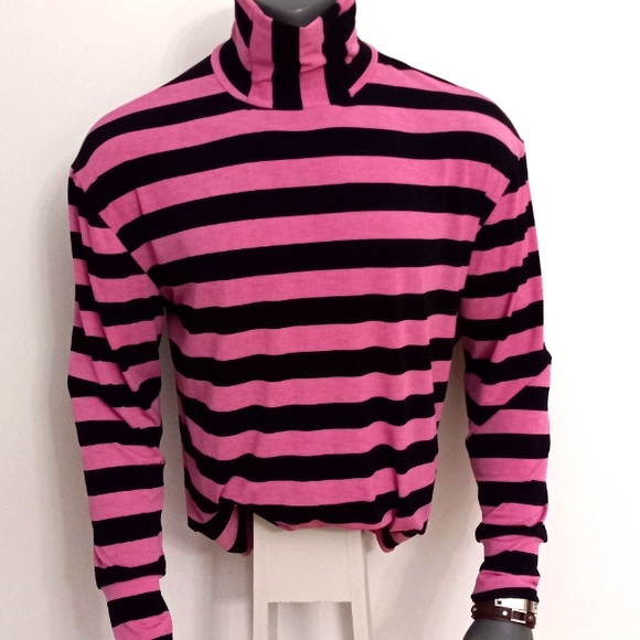 Men's Pink and Black Stripe Mock Neck - Picture 1 of 5